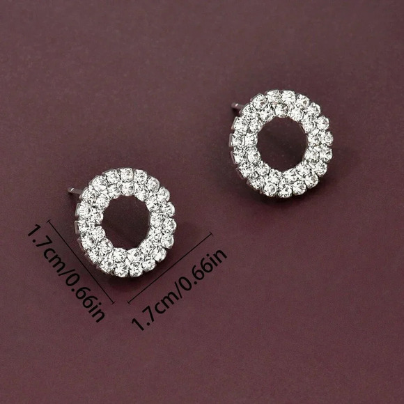 Silver Women's Elegant Geometric Round Rhinestone Stud Earrings - Picture 4 of 4